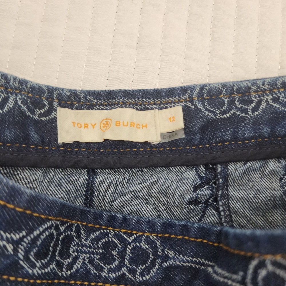 Tory Burch Womens Blue Gemini Jacquard Denim Mini Skirt A-Line Pleated Sz‎ 12 - Picture 7 of 7